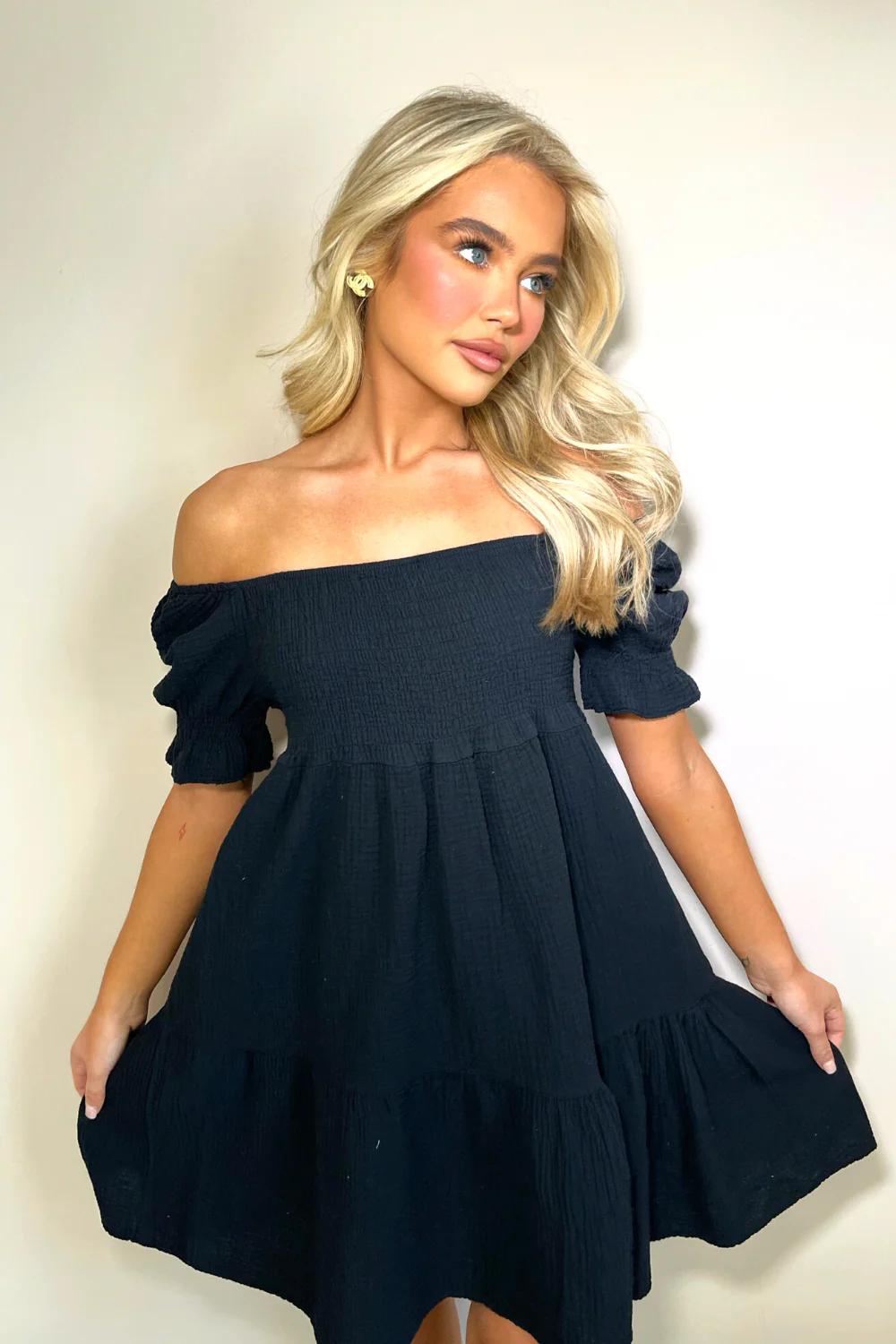 valencia black cheesecloth bandeau mini dress