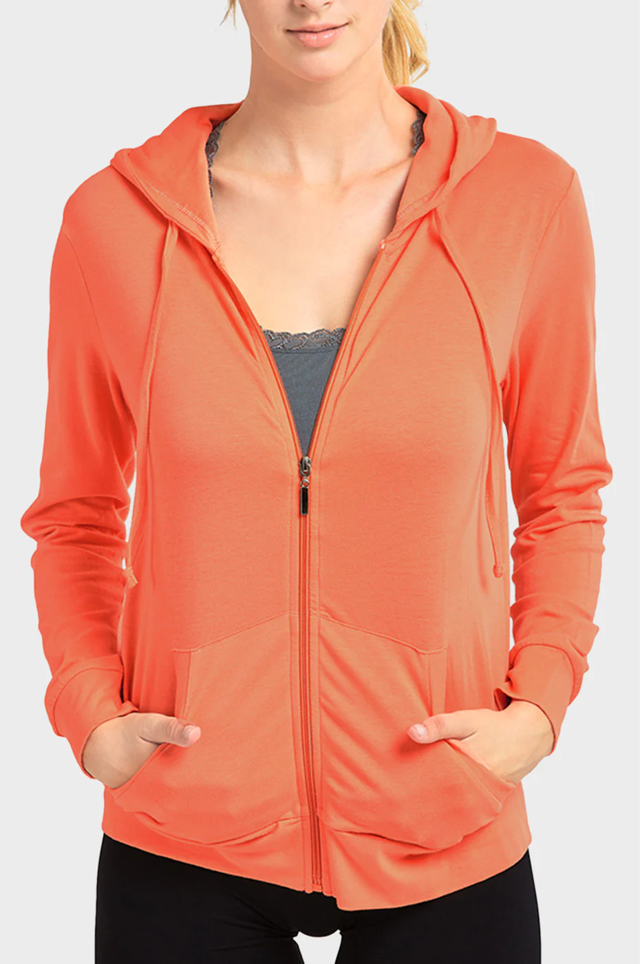 SOFRA LADIES SINGLE JERSEY ZIP-UP HOODIE JACKET (HDC7000_CORAL)