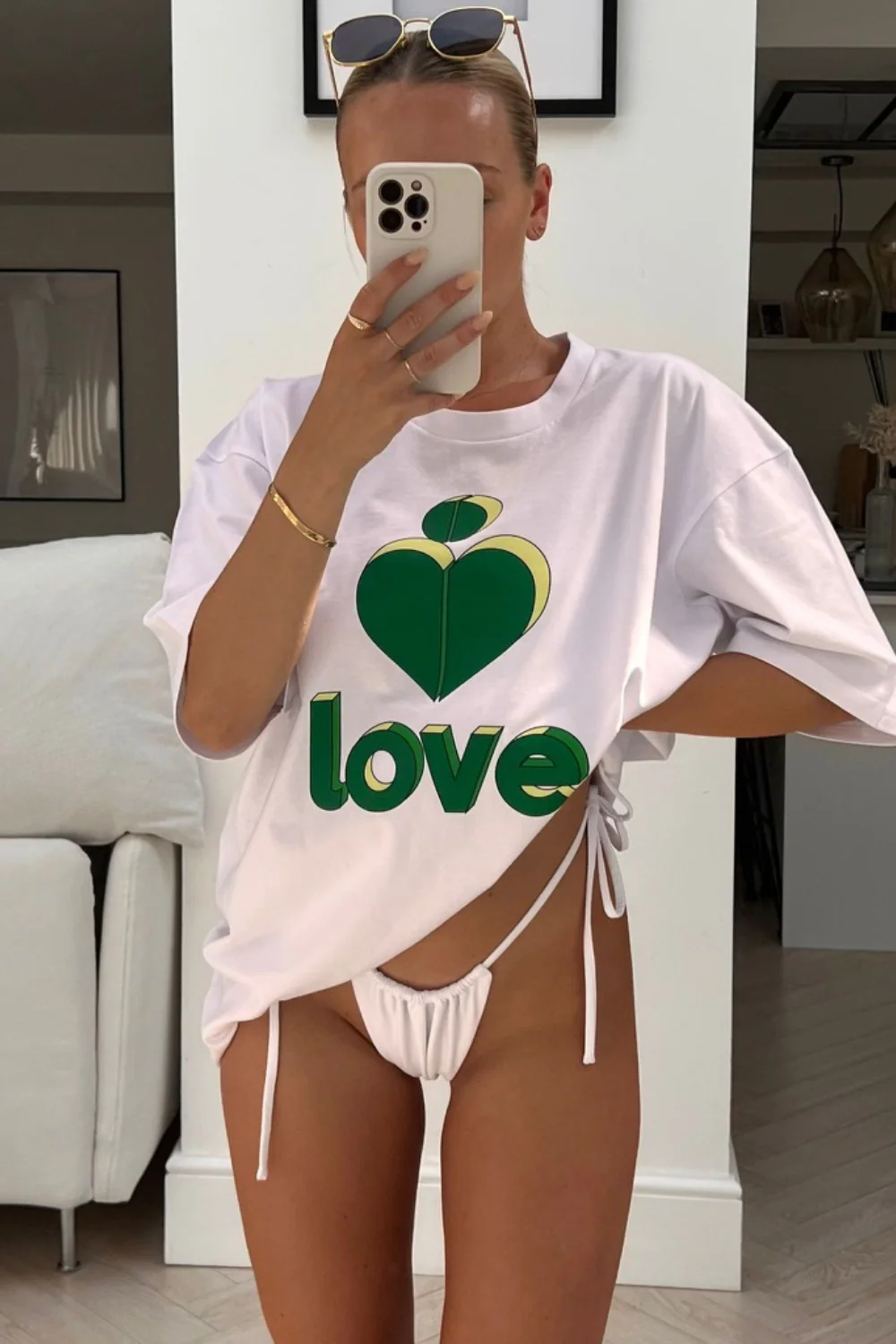 Love heart green & white printed T-shirt dress