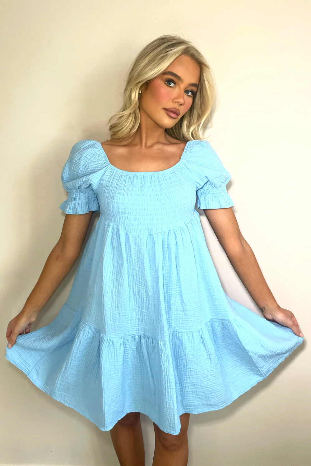 valencia blue cheesecloth bandeau mini dress