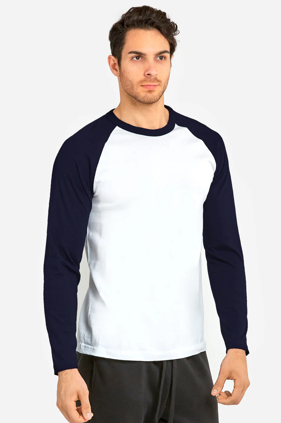 KNOCKER MEN'S LONG SLEEVE BASEBALL TEE (MBT002_NV/WHT)
