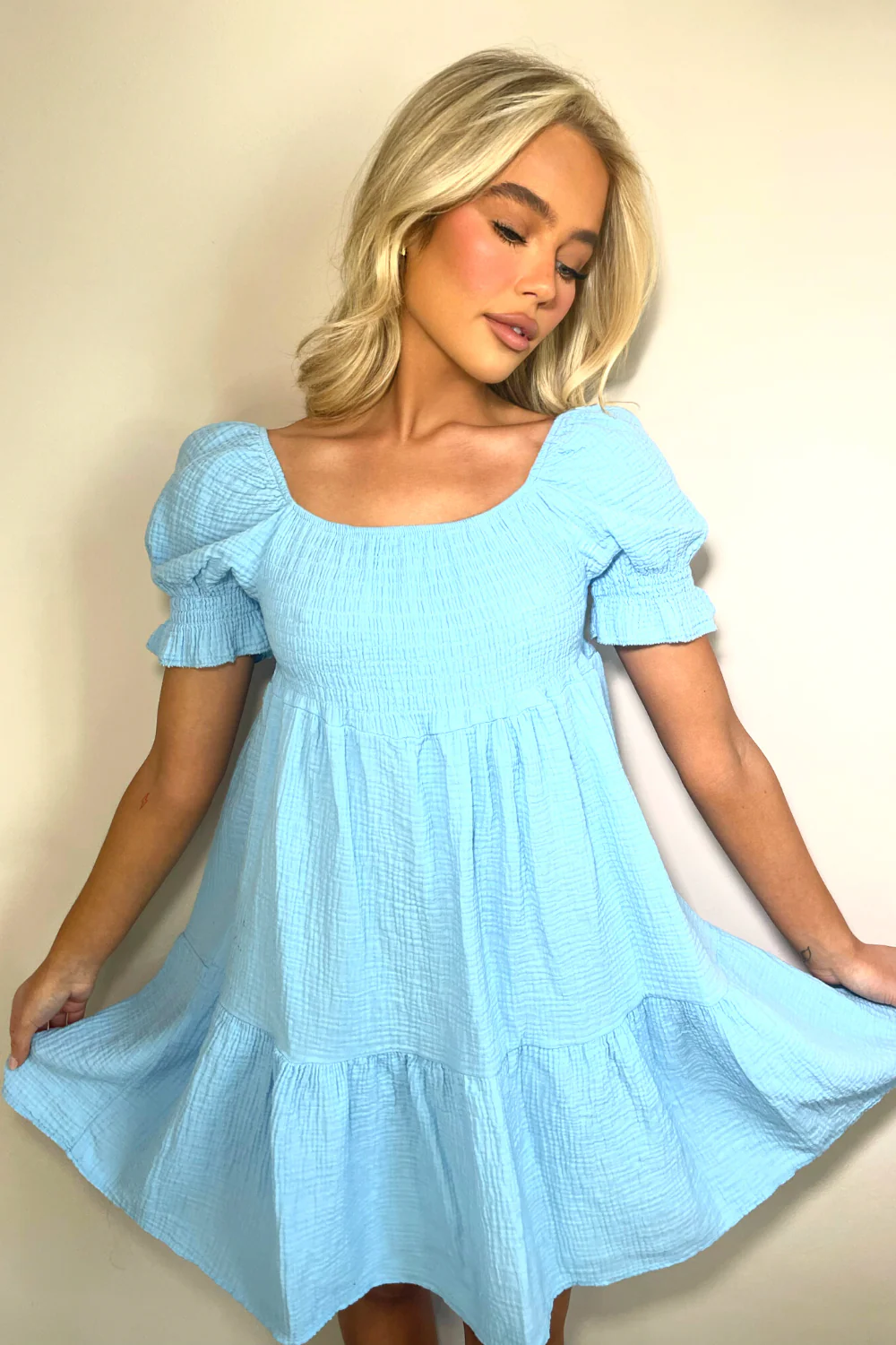 valencia blue cheesecloth bandeau mini dress