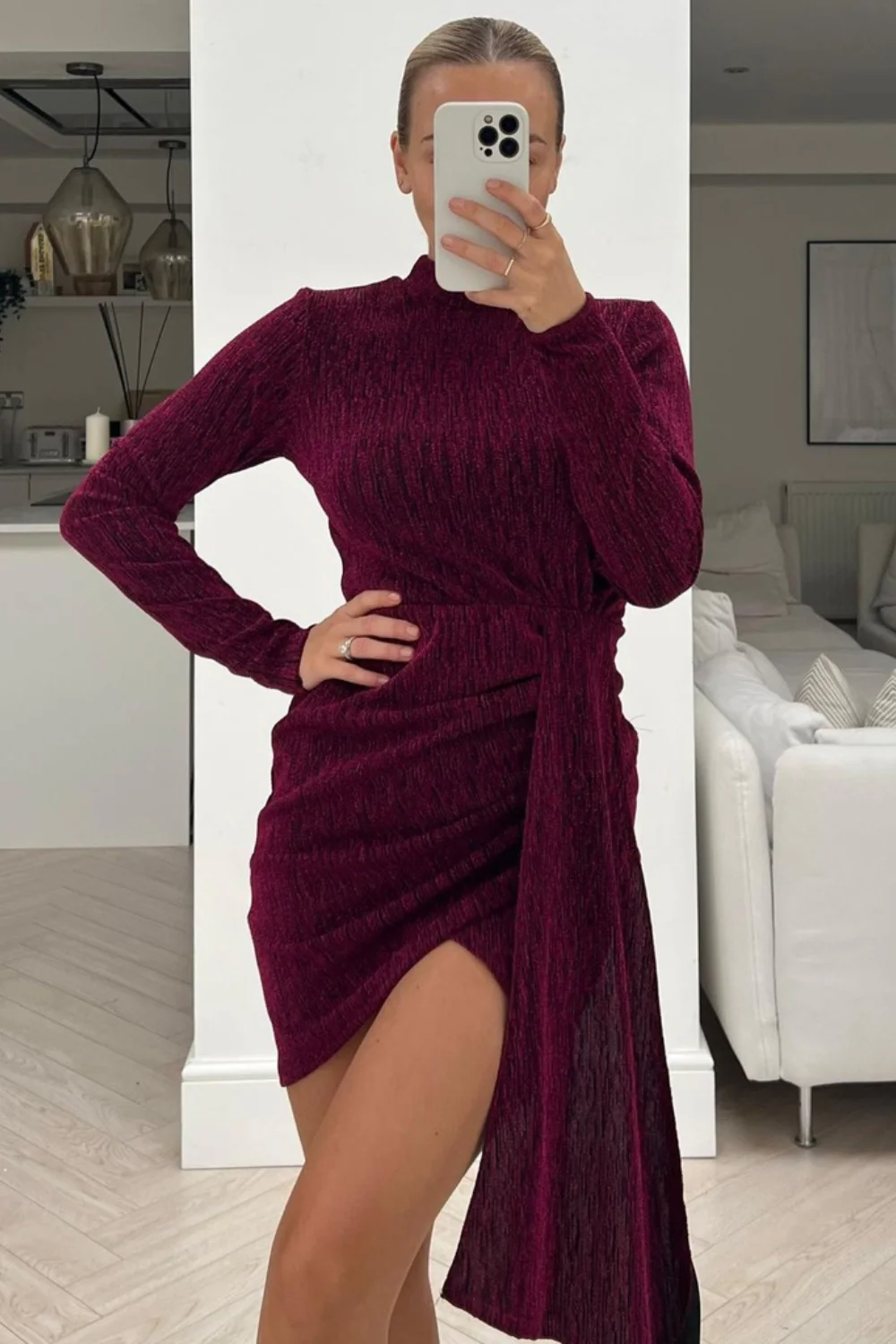 Jodie purple drape long-sleeve dress