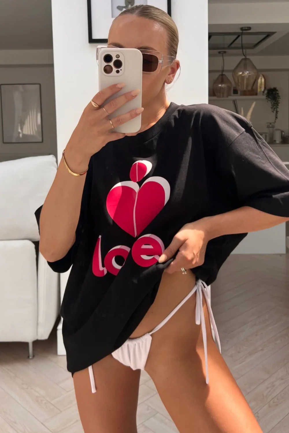 Love heart Pink & black printed T-shirt dress