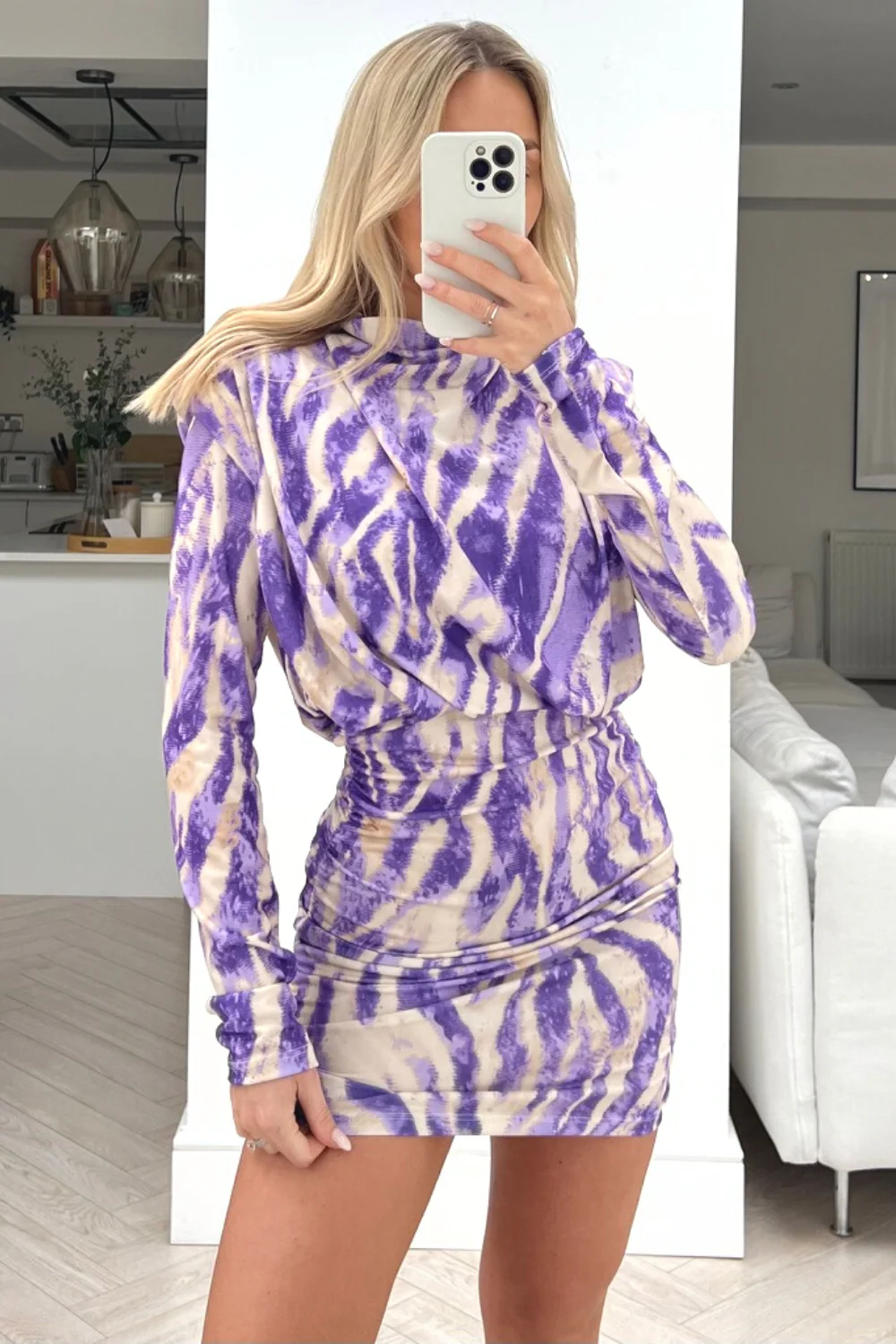 Tiah lilac patterned tie dye long sleeve dress