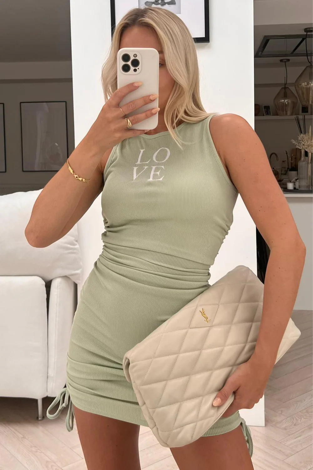 Love Sage embroidered ruched sleeveless mini dress