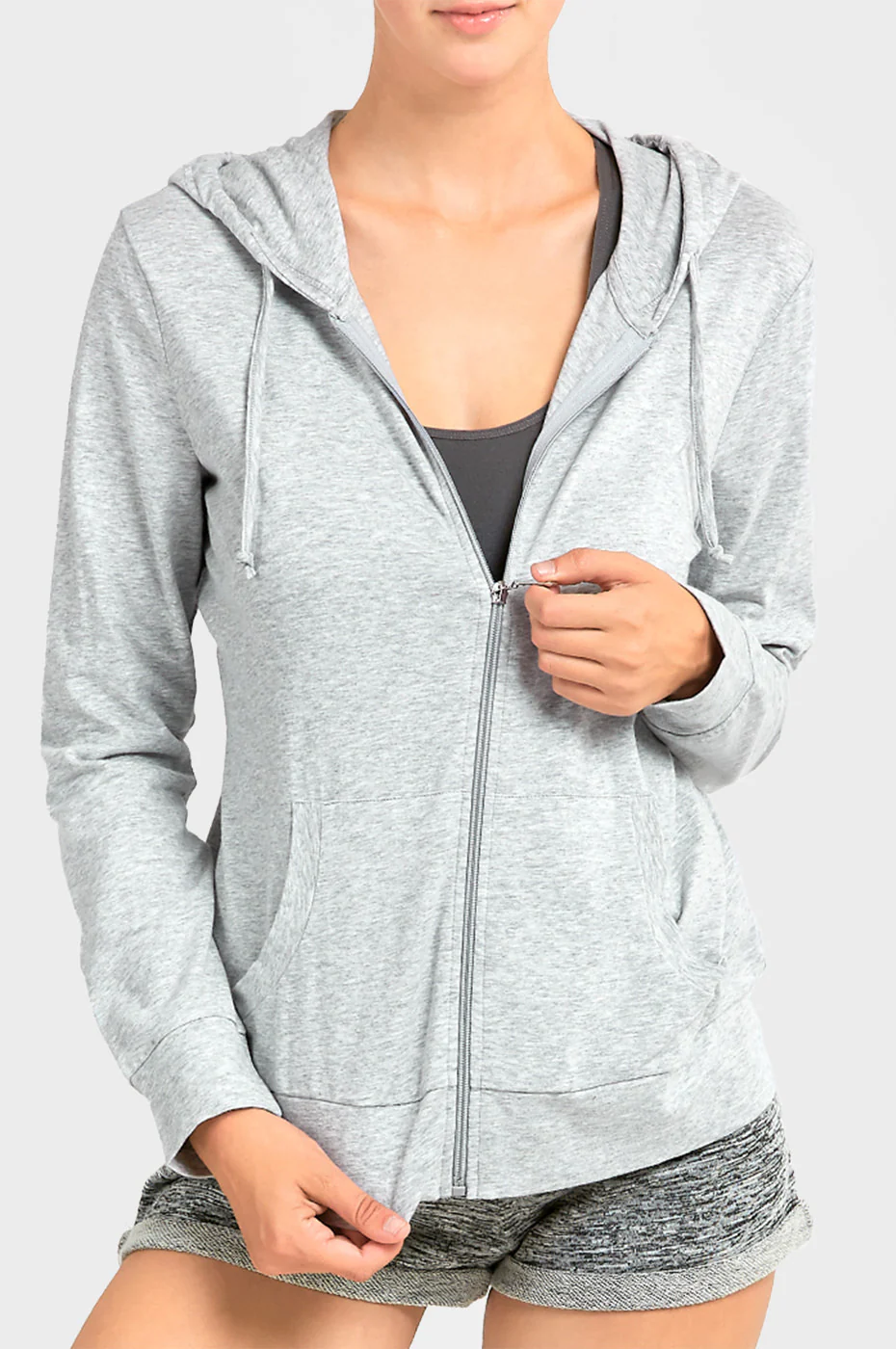 SOFRA LADIES SINGLE JERSEY ZIP-UP HOODIE JACKET (HDC7000A/XA_H.GRY)
